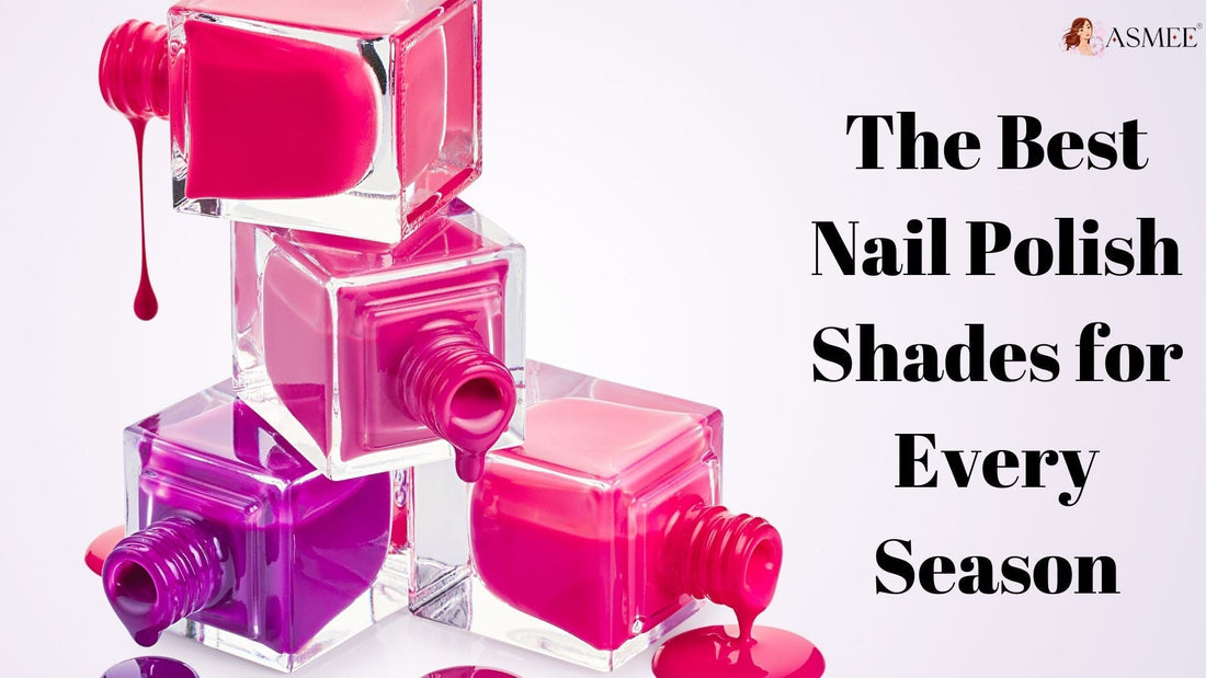 A selection of vibrant Best Nail Polish Shades arranged by season, showcasing trendy colors for every time of year.