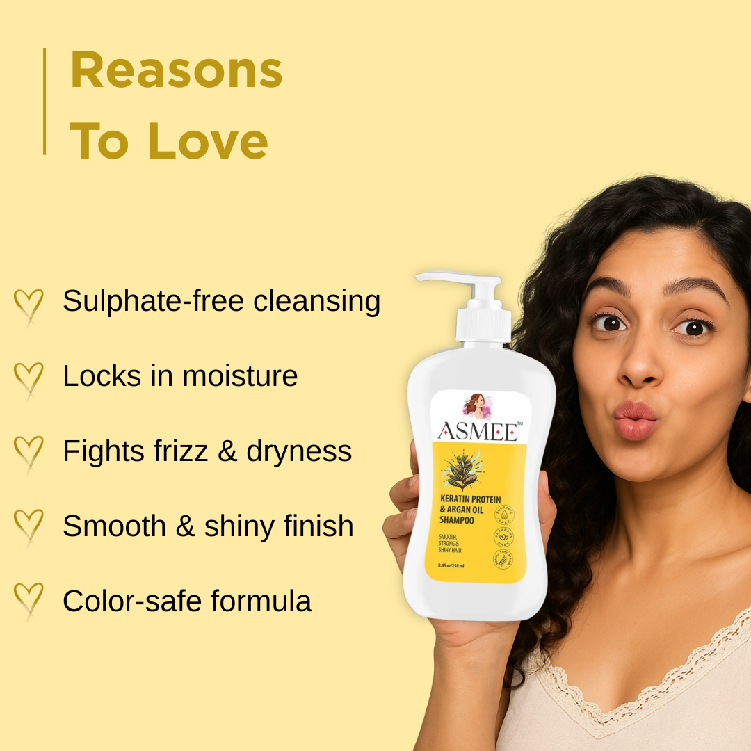 Asmee Keratin Protein & Argan Oil Shampoo β Smooth, Strong, Shiny & Paraben-Free Hair Formula (250ml)