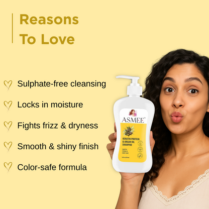 Asmee Keratin Protein & Argan Oil Shampoo – Smooth, Strong, Shiny & Paraben-Free Hair Formula (250ml)