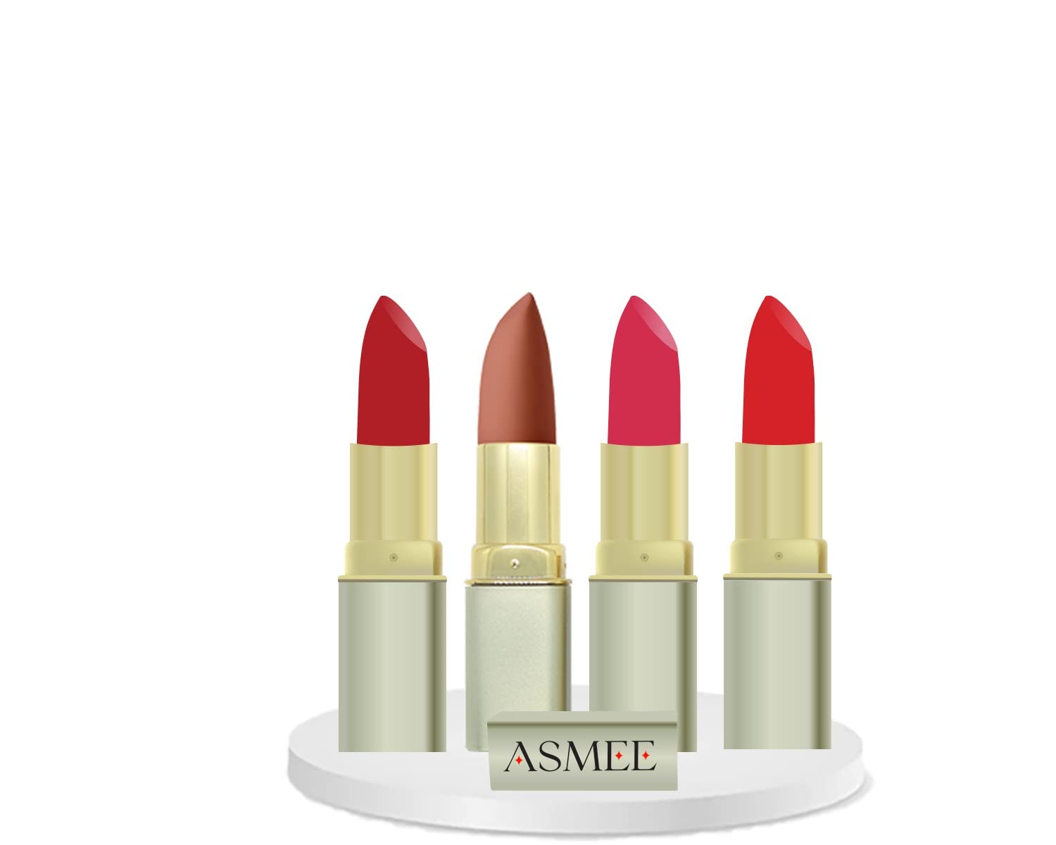 Velvet red, Tangerine, Caramel,Primrose lipstick pack of 4