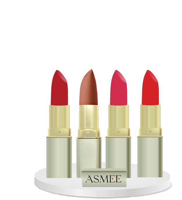 Velvet red, Tangerine, Caramel,Primrose lipstick pack of 4