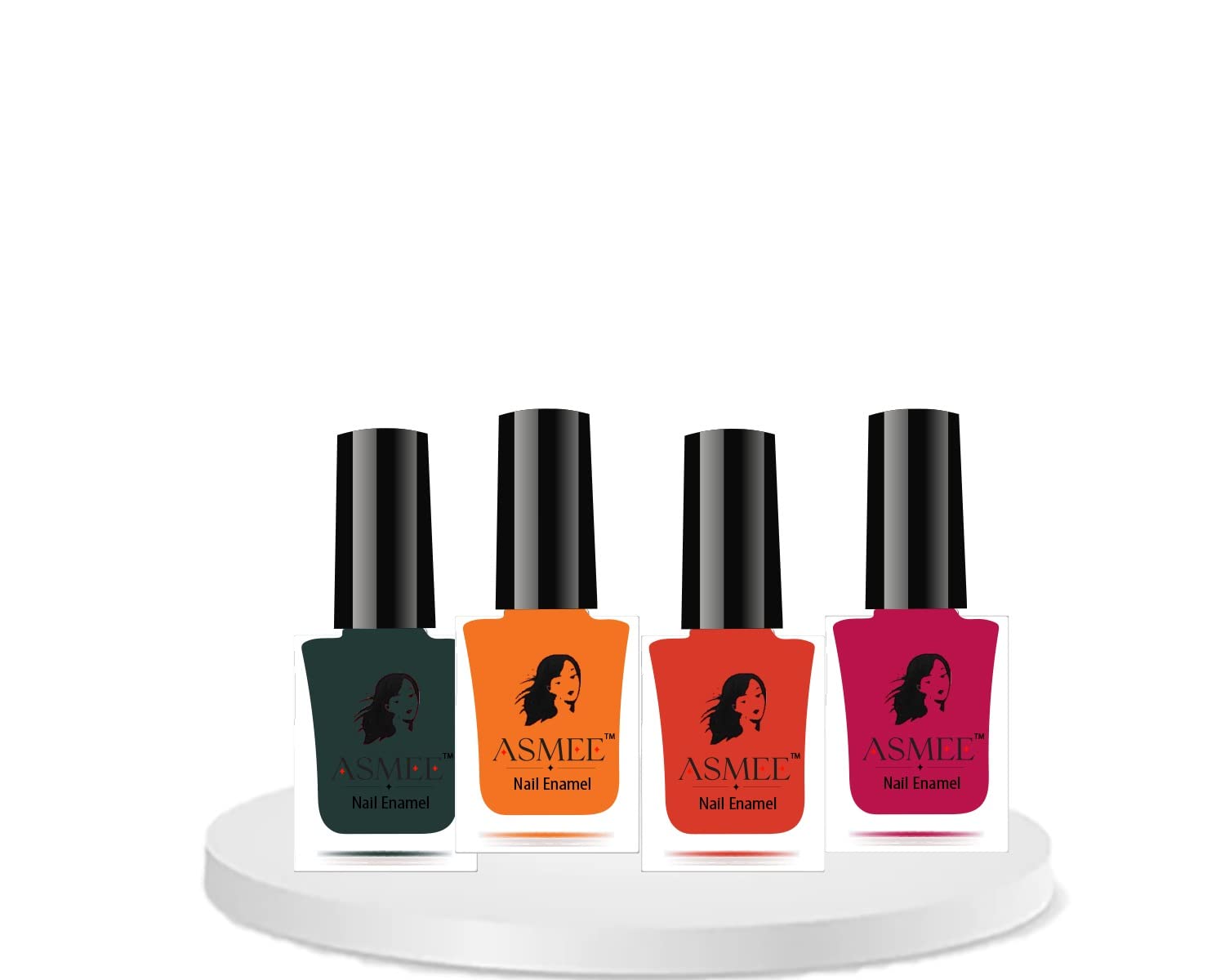 Forest green, Mustard yellow, Carnation pink,Orange crush Gel Nailpolish pack of 4