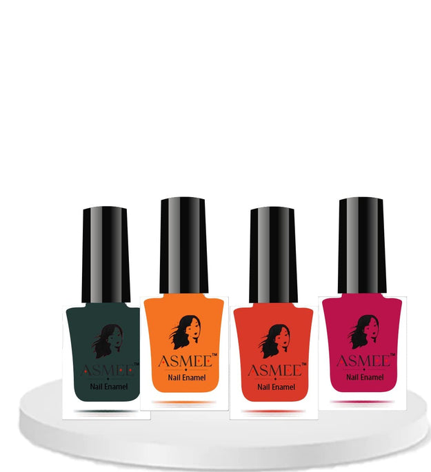 Gel Nailpolish Pack of 4 – Forest Green, Mustard Yellow, Carnation Pink, Orange Crush