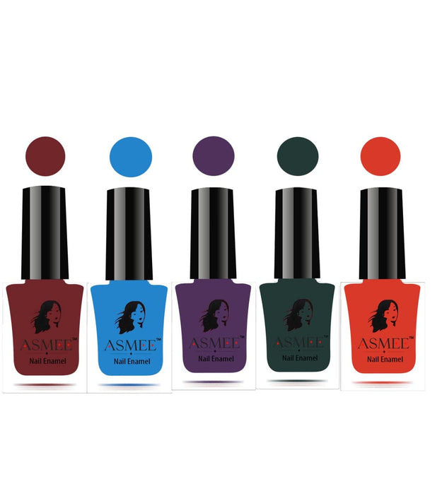 Premium Gel Nail Polish Pack Of 5 (Orange Crush ,Rich Ruby, Aqua Marine ,Forest Green ,Amethyst)