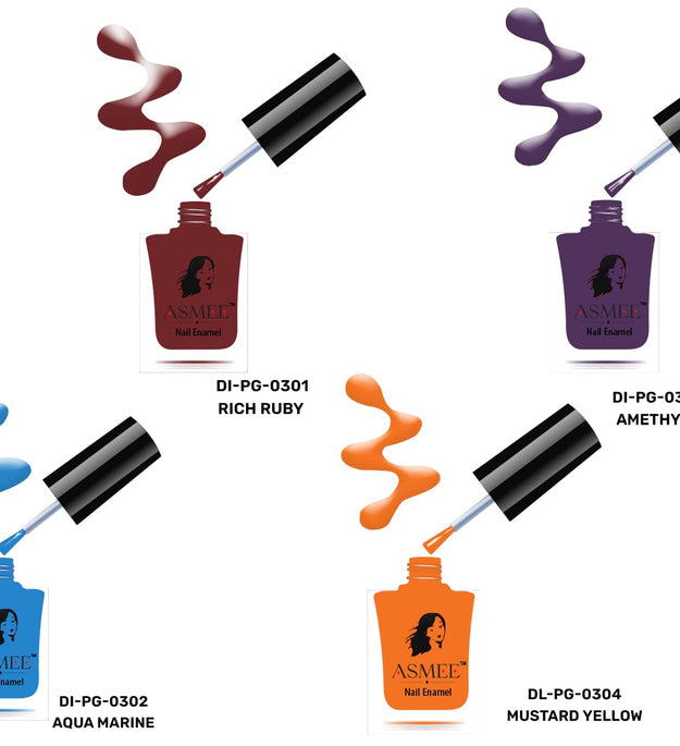 Premium Gel Nail Polish (Rich ruby, Amethyst, Aqua marine, Mustard yellow) Combo of 4