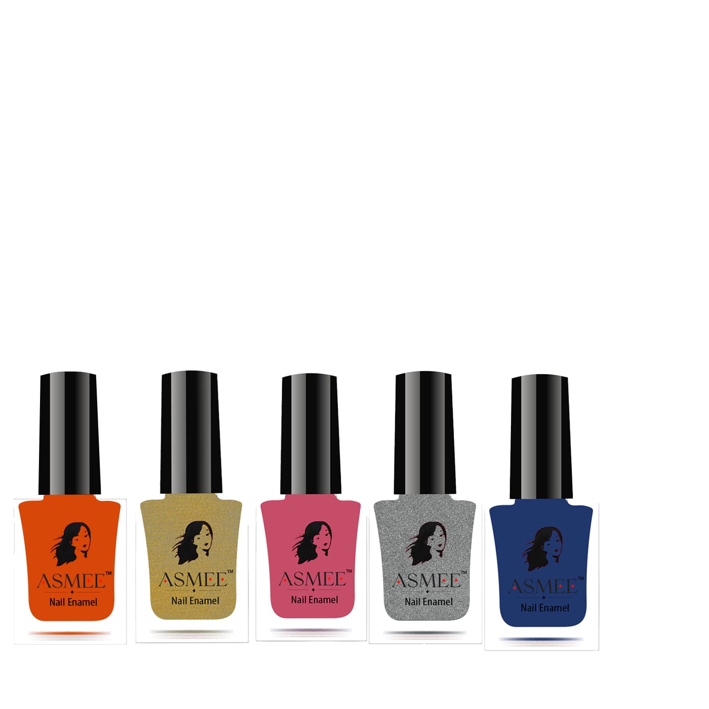 Classic Nail Polish Combo Pack of 5(Roman Silver, Sakura, Golden Tresure,Dazzling Blue, Magic Orange)