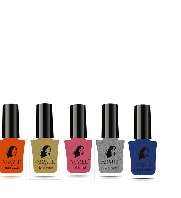 Classic Nail Polish Combo Pack of 5(Roman Silver, Sakura, Golden Tresure,Dazzling Blue, Magic Orange)