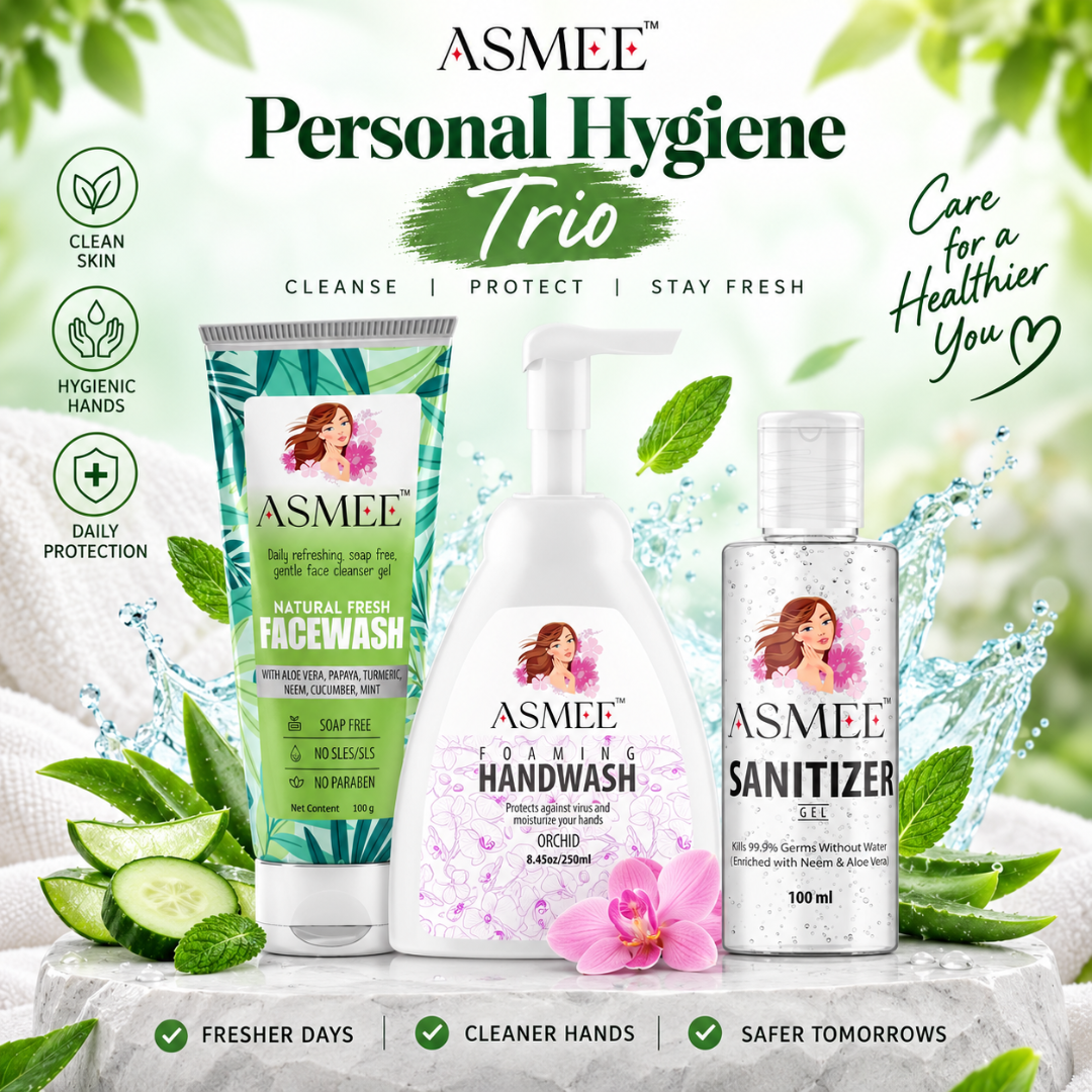 ASMEE Personal Hygiene Trio | Facewash, Foaming Handwash & Sanitizer Gel Kit