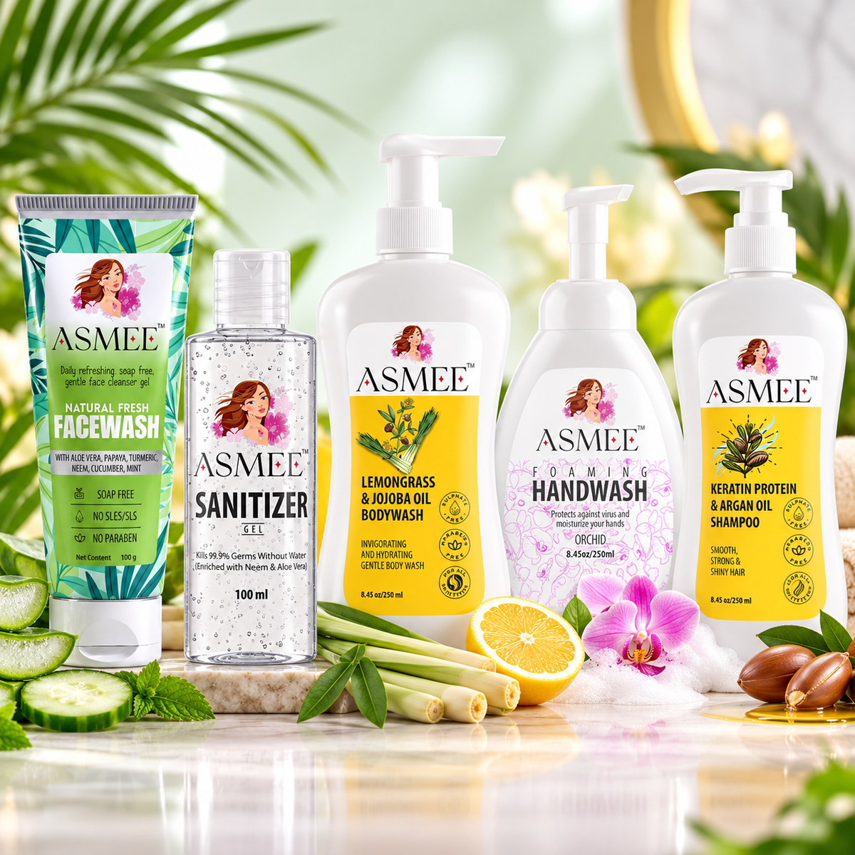 Complete Personal Care Kit - Facewash, Sanitizer, Bodywash, Handwash & Shampoo Combo