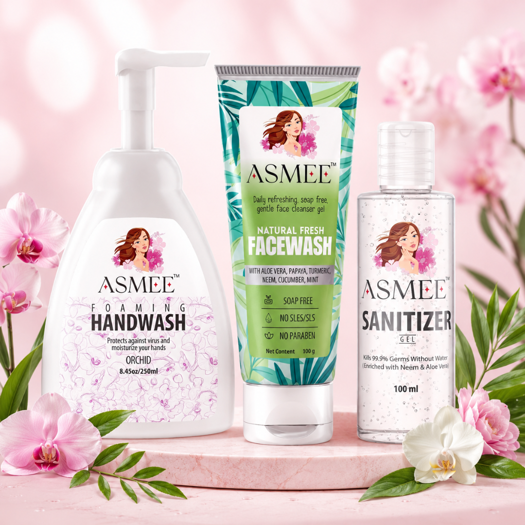 ASMEE Daily Freshness & Hygiene Care Combo | Facewash, Foaming Handwash & Sanitizer Gel Kit