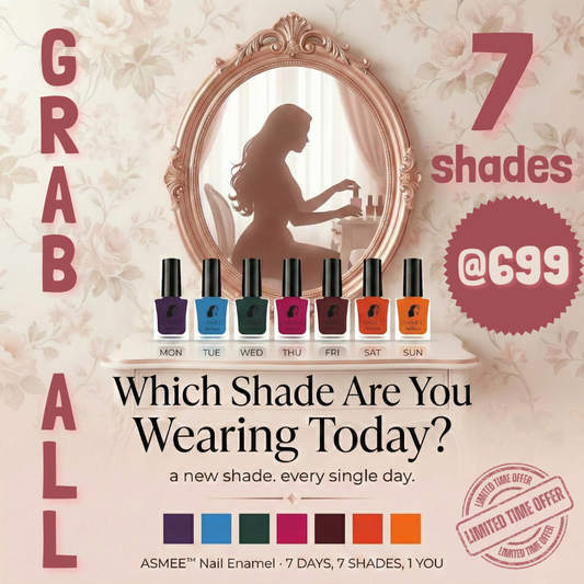 Asmee 7 Days 7 Shades Combo | Premium Gel Finish Nail Polish Set (Pack of 7)