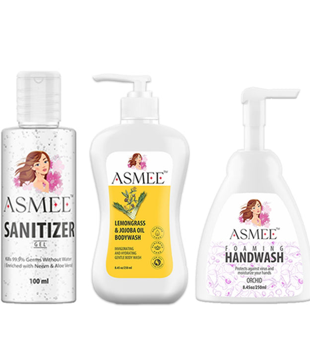 Asmee Combo – Handwash, Bodywash & Sanitizer Gel Set