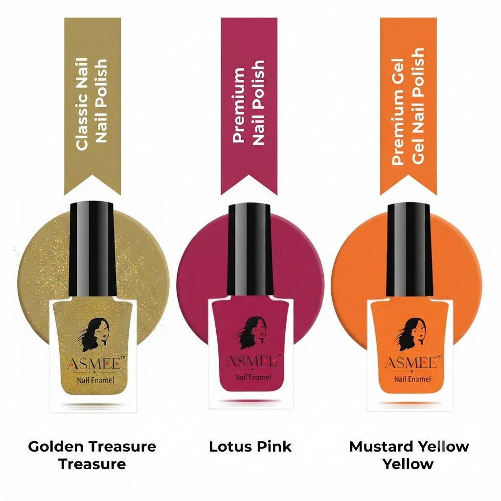 ASMEE Nail Polish Combo – Premium, Classic & Gel | 3 Shades