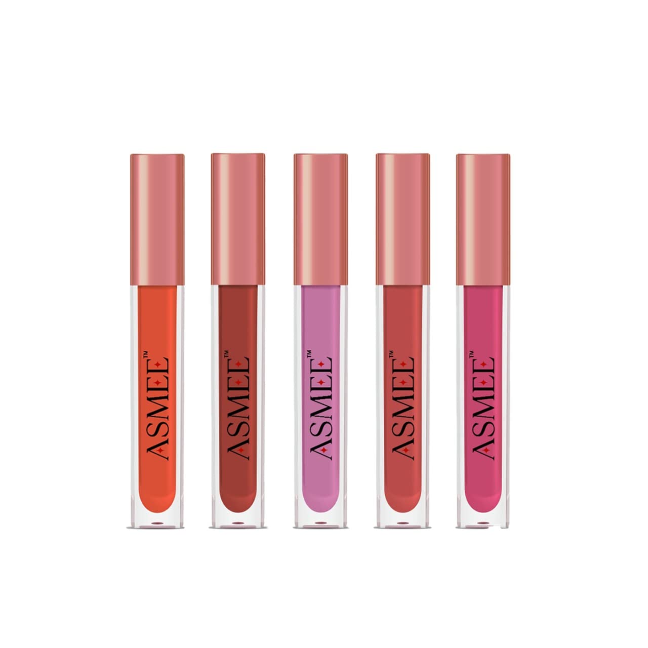 Matte Liquid Lipstick Lip Colour Combo of 5 (Orange lily, Maroon Petunia, Iris Purple, Fire Opal, Raspberry Pink)