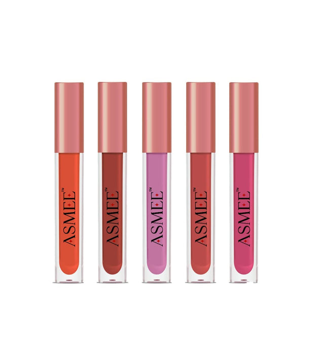 Matte Liquid Lipstick Lip Colour Combo of 5 (Orange lily, Maroon Petunia, Iris Purple, Fire Opal, Raspberry Pink)