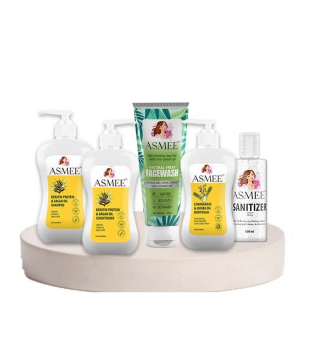 Combo Set of Shampoo, Conditioner, Bodywash, Facewash, Sanitizer pack of 5
