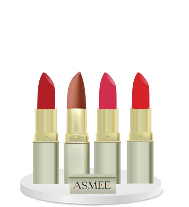Velvet red, Tangerine, Caramel,Primrose lipstick pack of 4