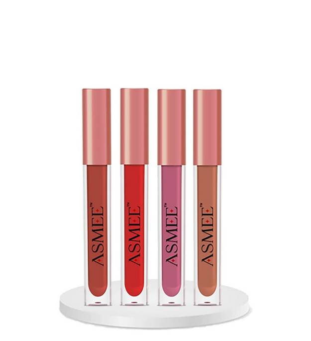 Matte Liquid Lipstick Combo of 4 (Berry Fantasy, Ruby Red, Hibiscus & Bergenia)