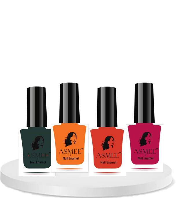 Forest green, Mustard yellow, Carnation pink,Orange crush Gel Nailpolish pack of 4