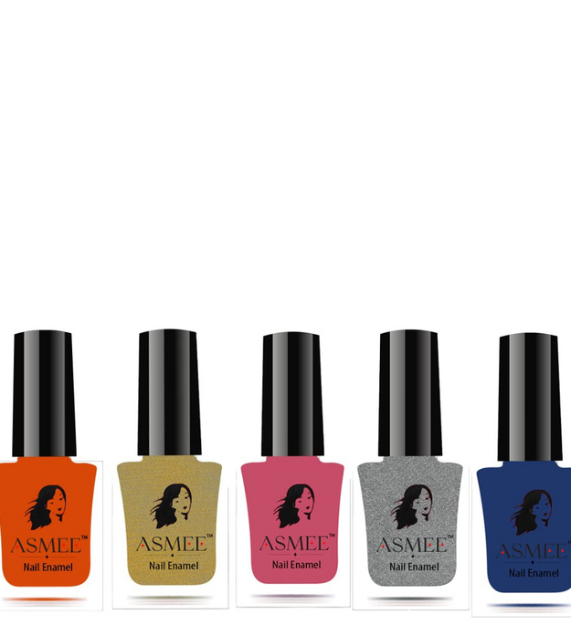 Classic Nail Polish Combo Pack of 5(Roman Silver, Sakura, Golden Tresure,Dazzling Blue, Magic Orange)